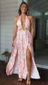 Printed Halterneck Women's Resort Style Slit Maxi Dress - ROUTINE FASHION